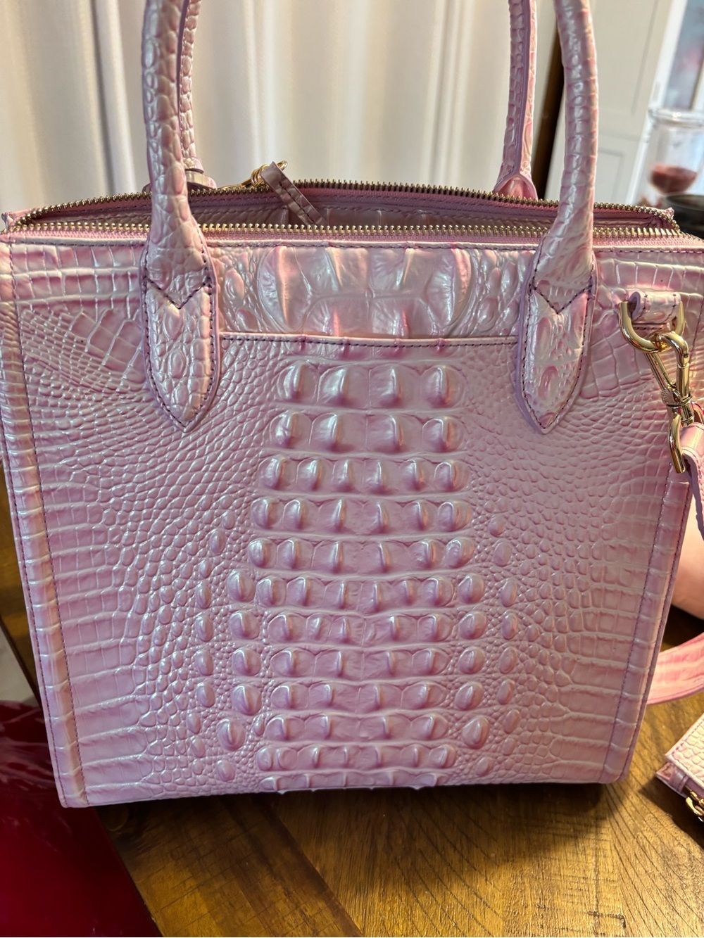 Brahmin Iridescent Pink Croc-Embossed Tote with Wristlet - Picture 4 of 9
